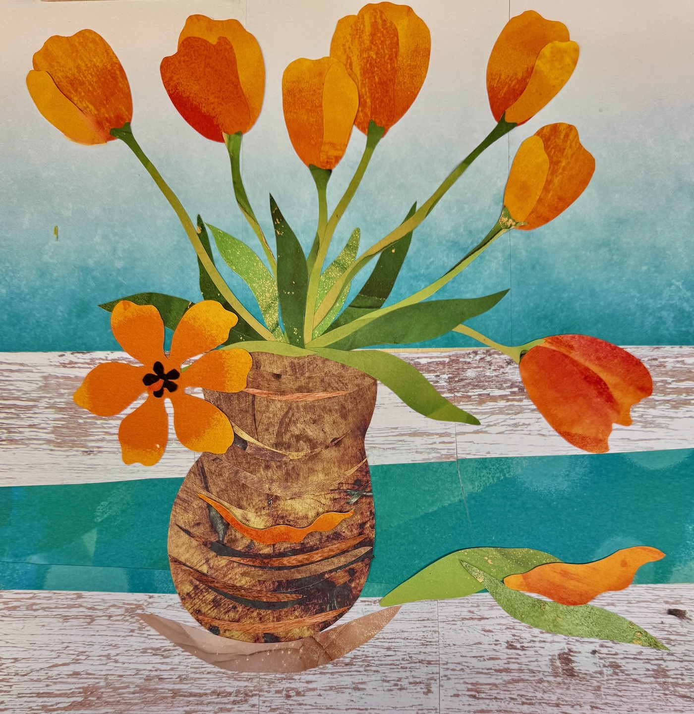 Tulips in Brown Vase